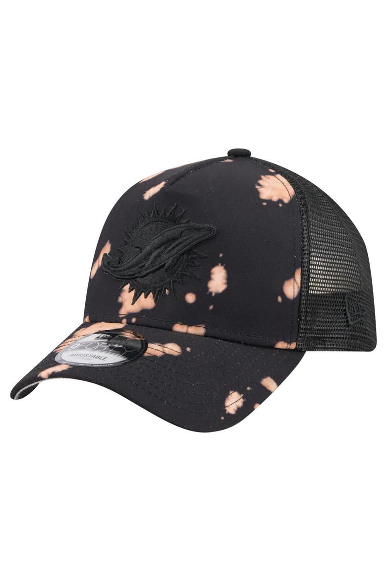 Men's New Era Black Miami Dolphins Bleached 9FORTY A-Frame Adjustable Hat, Main, color, Black