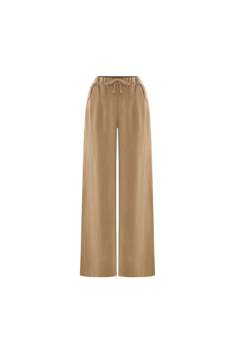 Ciel 100% Linen High-Waist Wide-Leg Pants, Alternate, color, Dark Beige