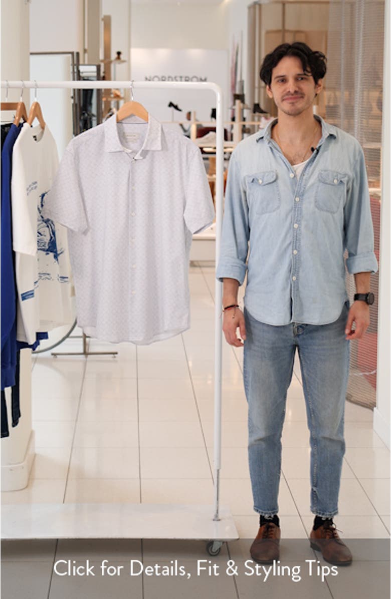 Miles OoohCotton<sup>®</sup> Geometric Print Short Sleeve Button-Up Shirt, sales video thumbnail