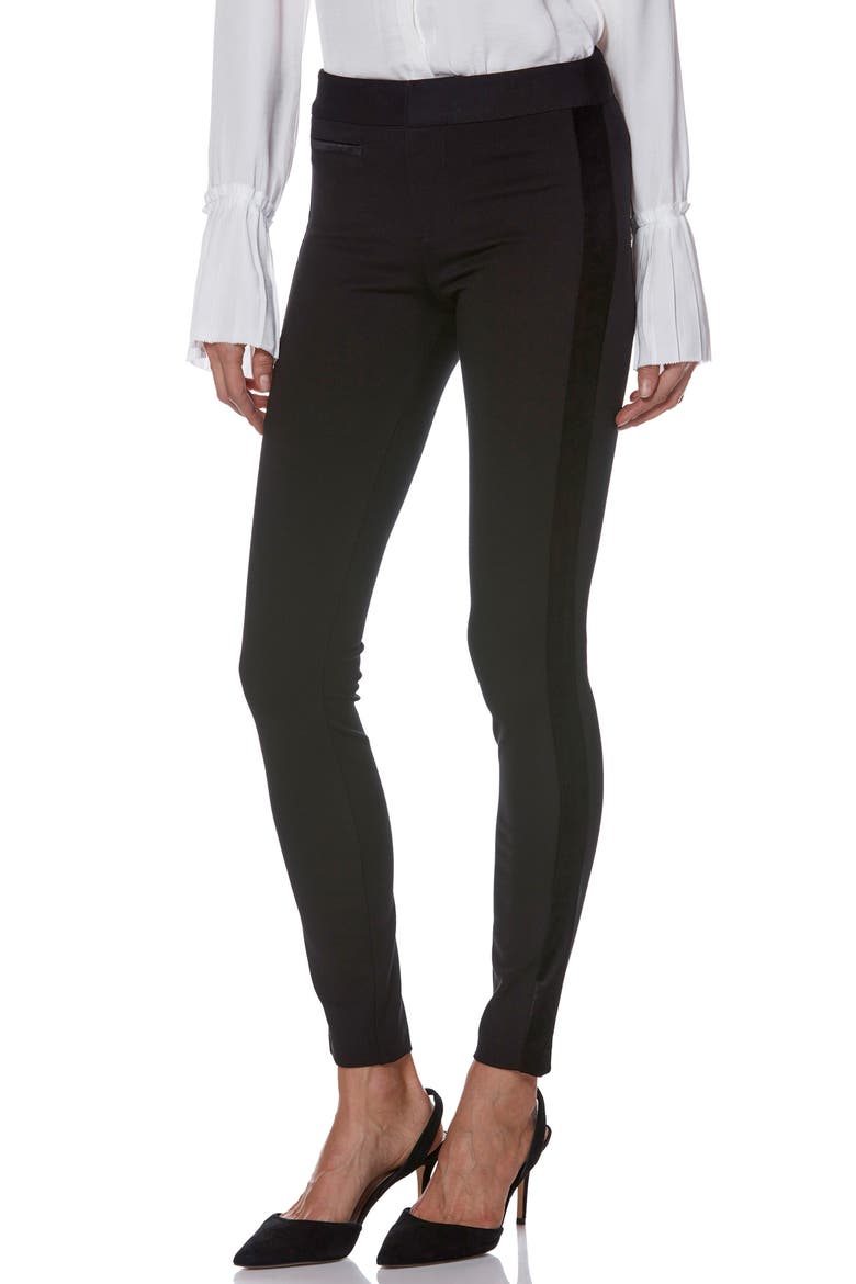 Tereza Velvet Side Stripe Slim Pants, Main, color, BLACK