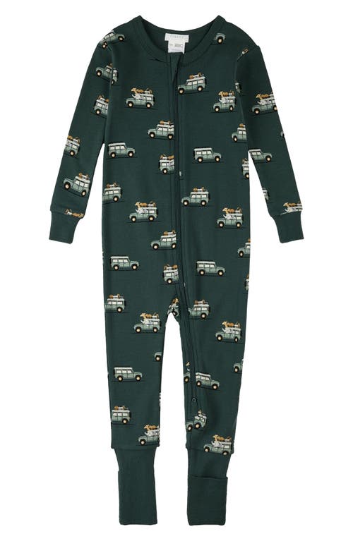 Firsts By Petit Lem Safari Suv Print One Piece Organic Cotton Convertible Footie Pajamas In Turquoise