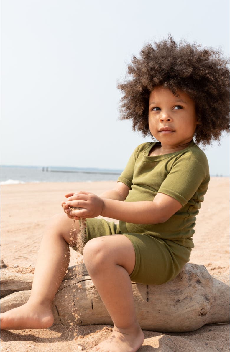 Leveret Kids Short Sleeve Cotton Solid Matching Family Pajamas, Alternate, color, Olive