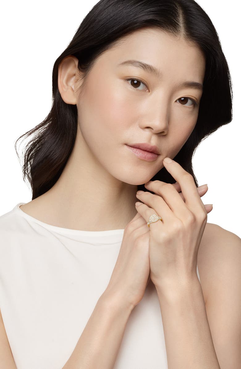 David Yurman Mini Chevron Pinky Ring in 18K Gold with Pavé Diamonds, Alternate, color, Diamond/ Gold