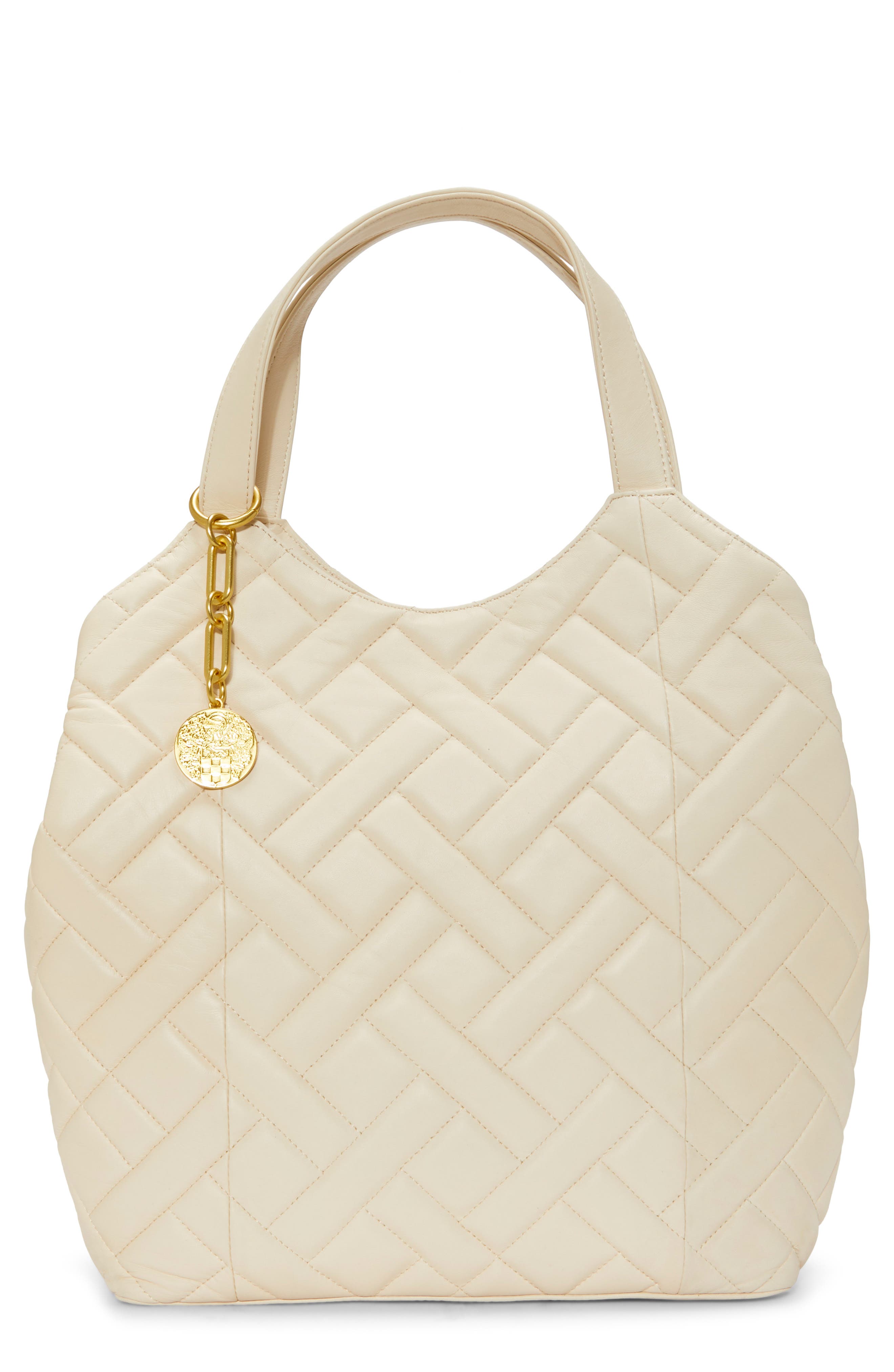 Vince Camuto Kisho Quilted Leather Shoulder Bag, Main, color, Warm Vanilla