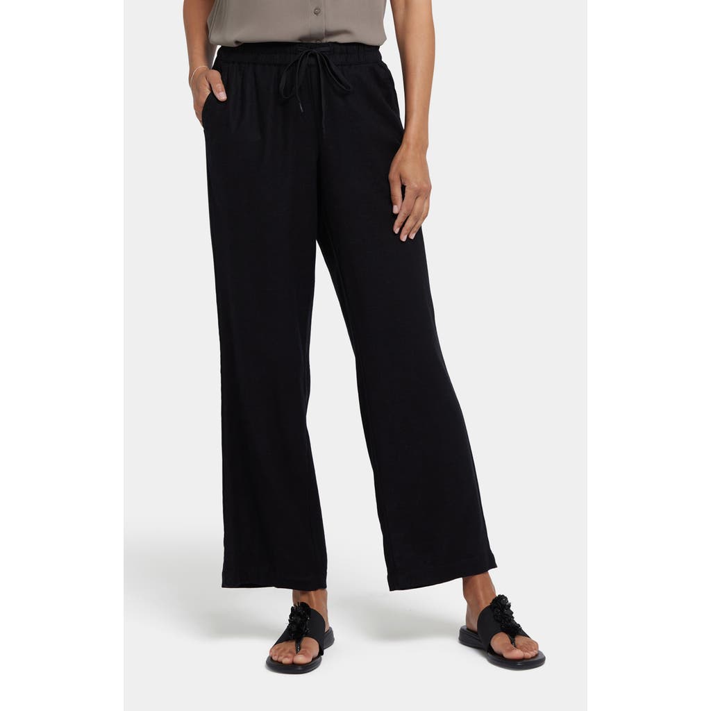 Nydj Relaxed Tie Waist Linen Blend Pants In Black