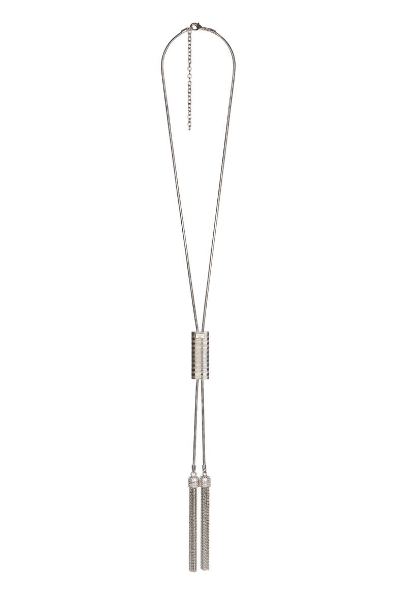 Long Brass Tassel Necklace, Main, color, Silver