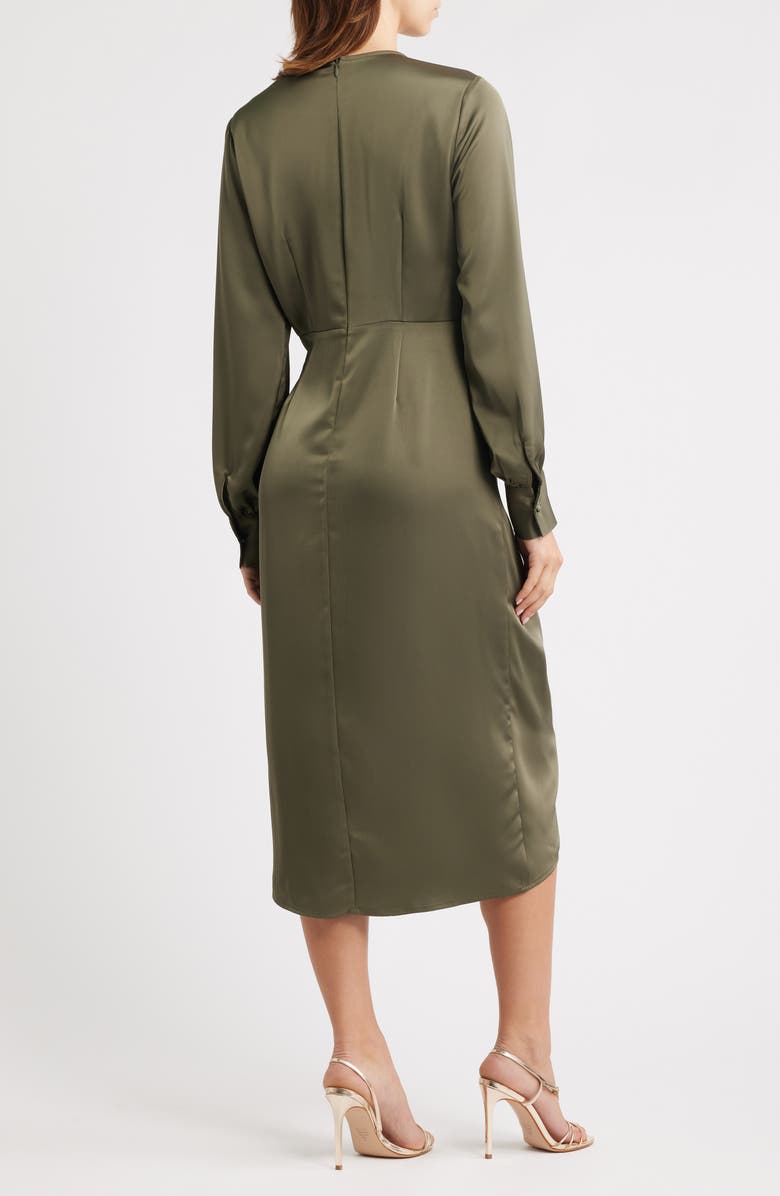 Sam Edelman Long Sleeve Faux Wrap Satin Dress, Alternate, color, Loden