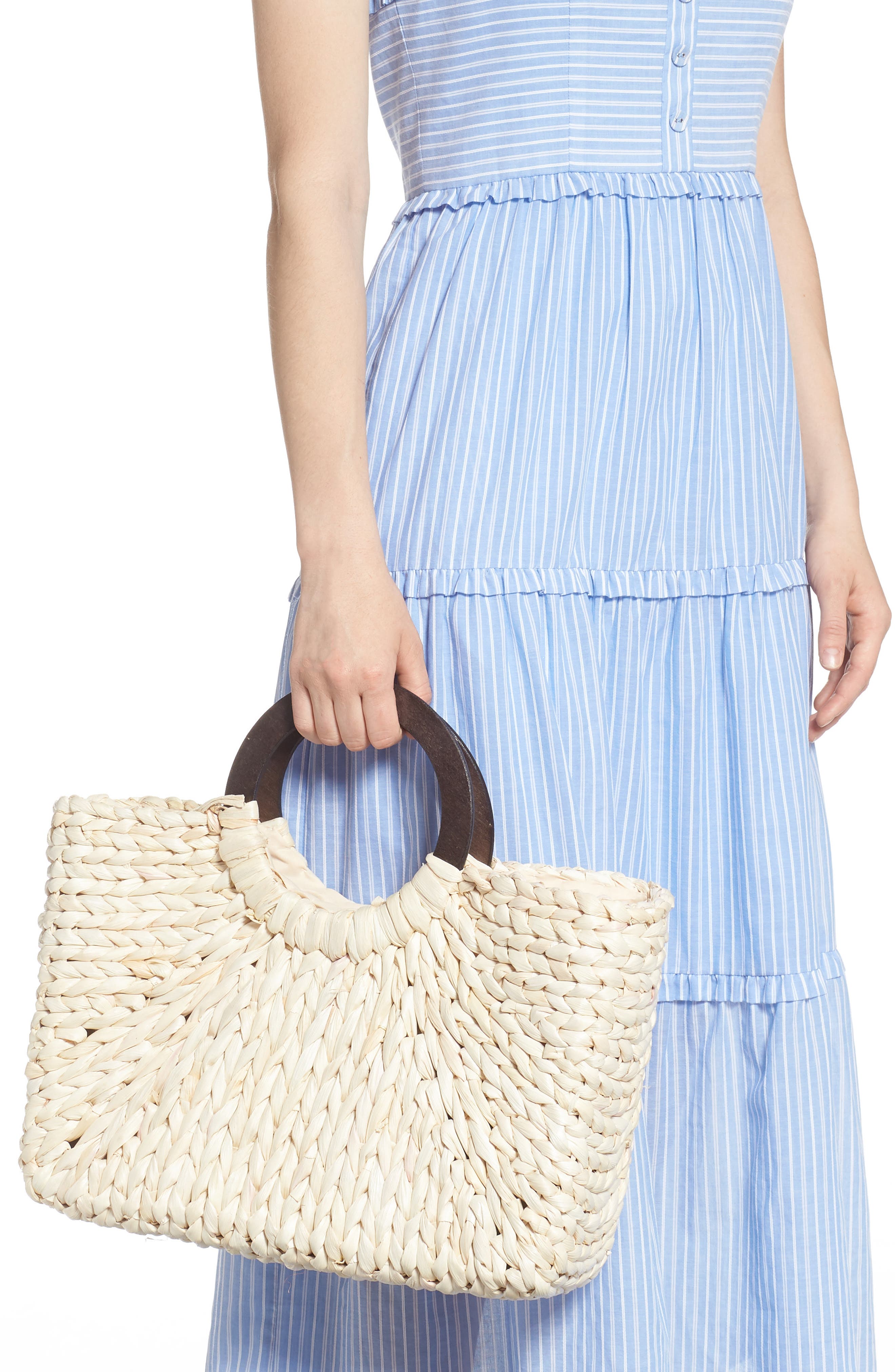 Straw Top Handle Tote, Alternate, color, WHITE