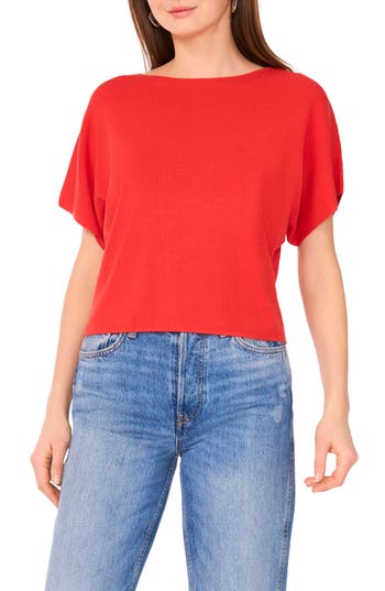 Halogen ® Short Sleeve Crop Sweater In Red