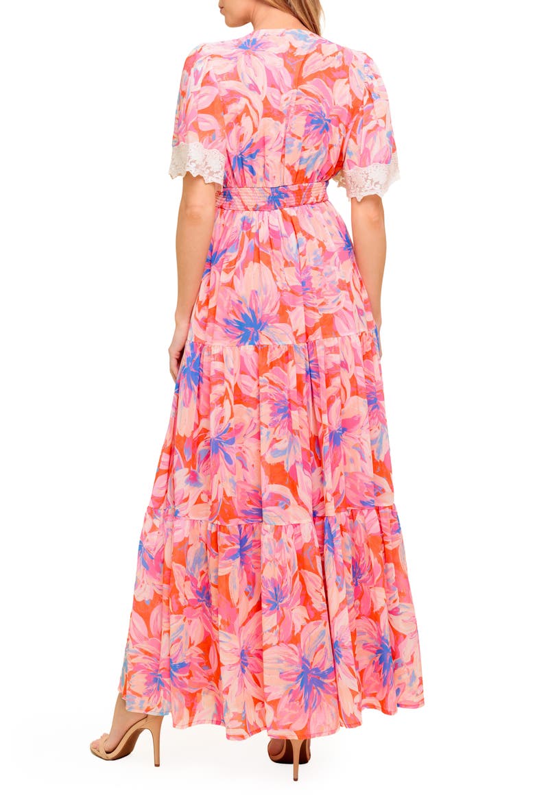 Floral Lace V-Neck Maxi Dress, Alternate, color, CORAL BLUE