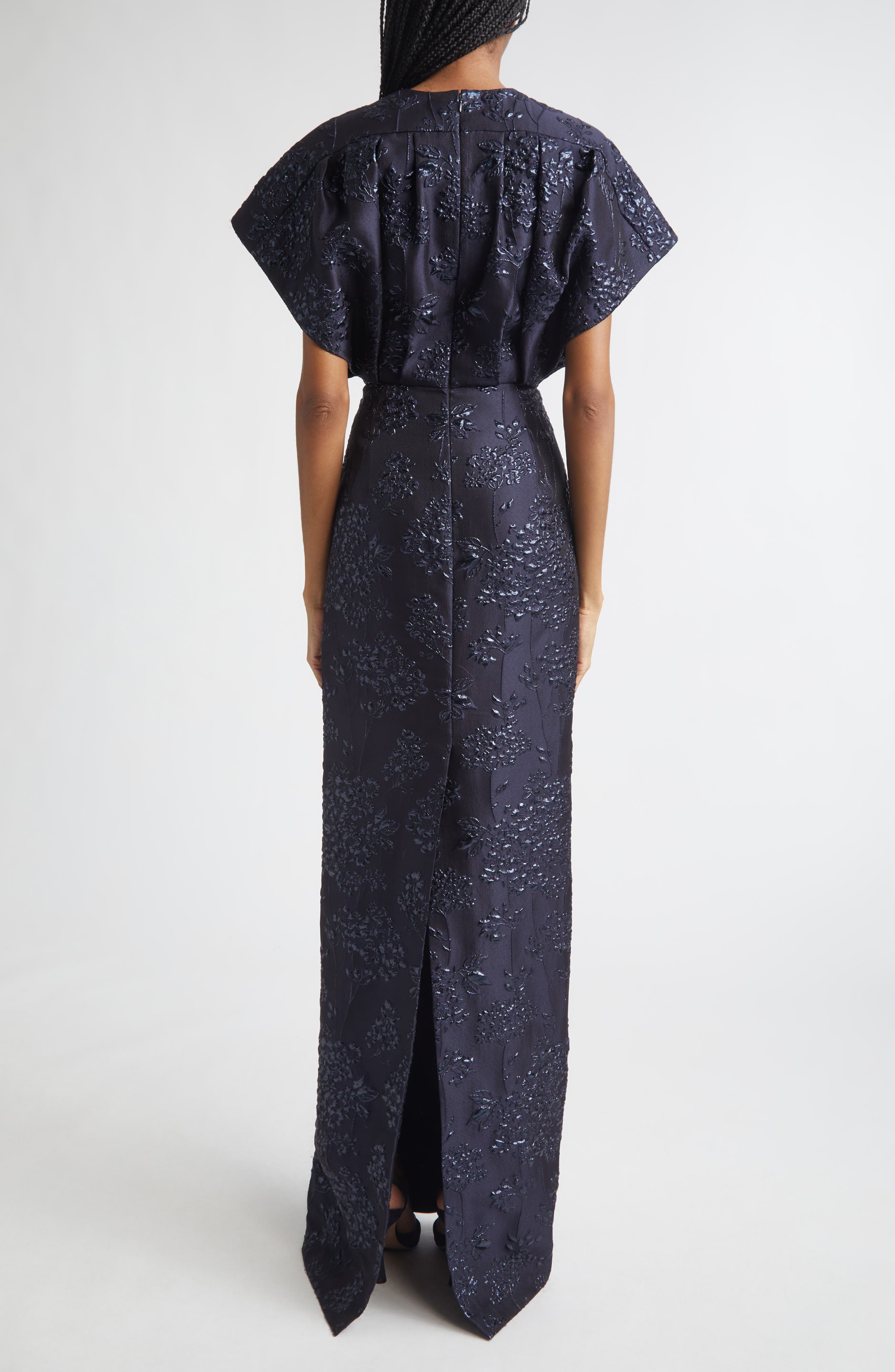 Carolina Herrera Fan Bodice Floral Metallic Jacquard Column Gown (Women ...
