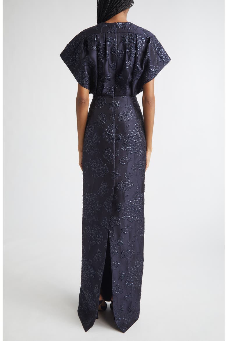 Fan Bodice Floral Metallic Jacquard Column Gown, Alternate, color, MIDNIGHT