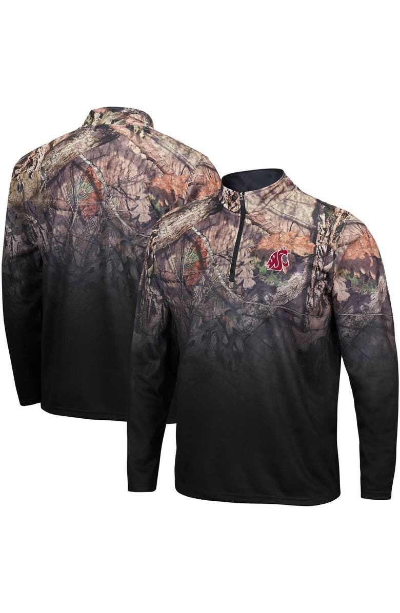 COLOSSEUM Men's Colosseum Black Washington State Cougars Mossy Oak Fleet II Quarter-Zip Jacket, Main, color, 