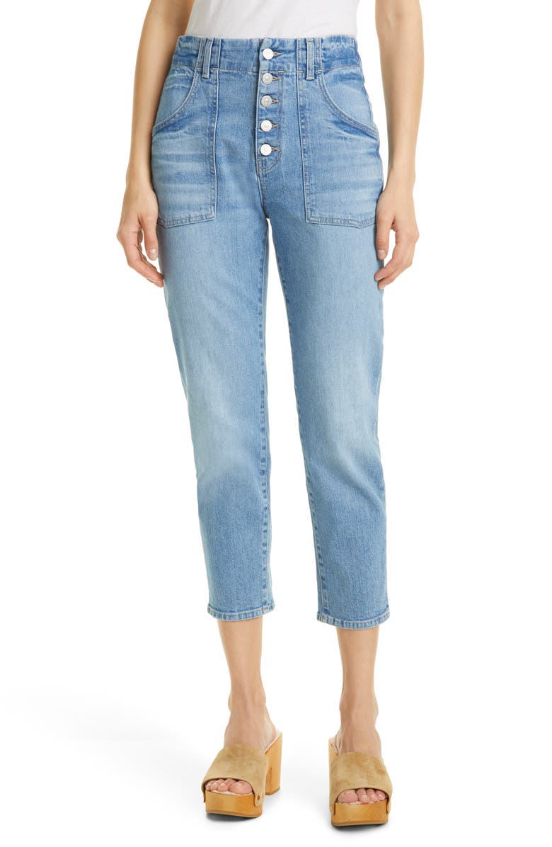 Veronica Beard Arya Exposed Button Crop Straight Leg Jeans, Main, color,