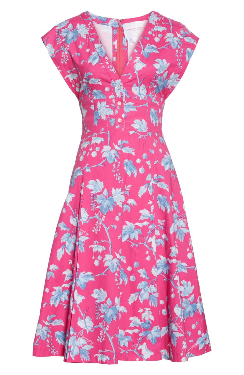 Carolina Herrera Leaf Print Stretch Cotton Dress, Alternate, color, 