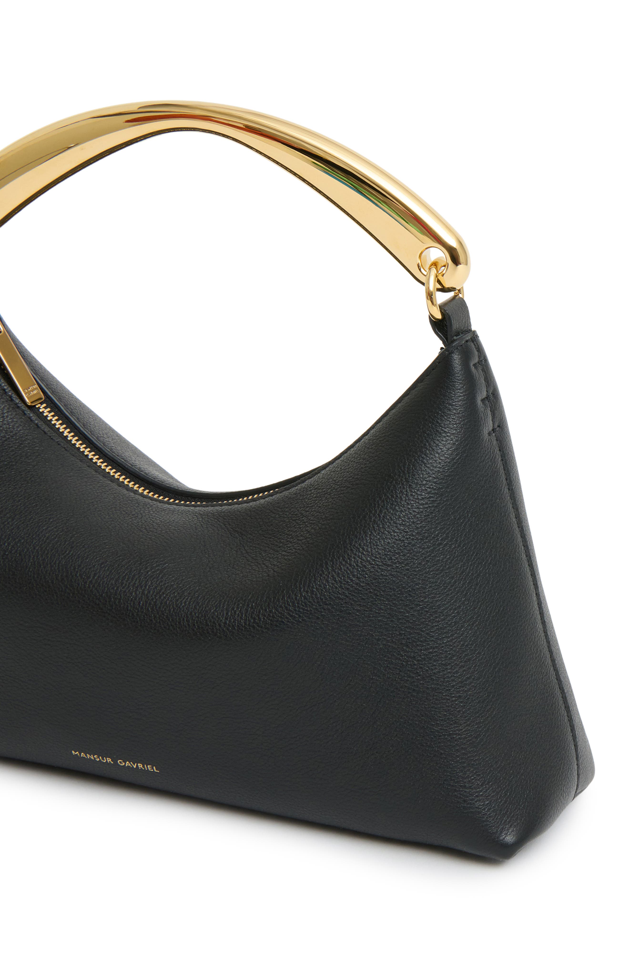Mansur Gavriel Rhea Metal Handle Leather Bag, Alternate, color, Black