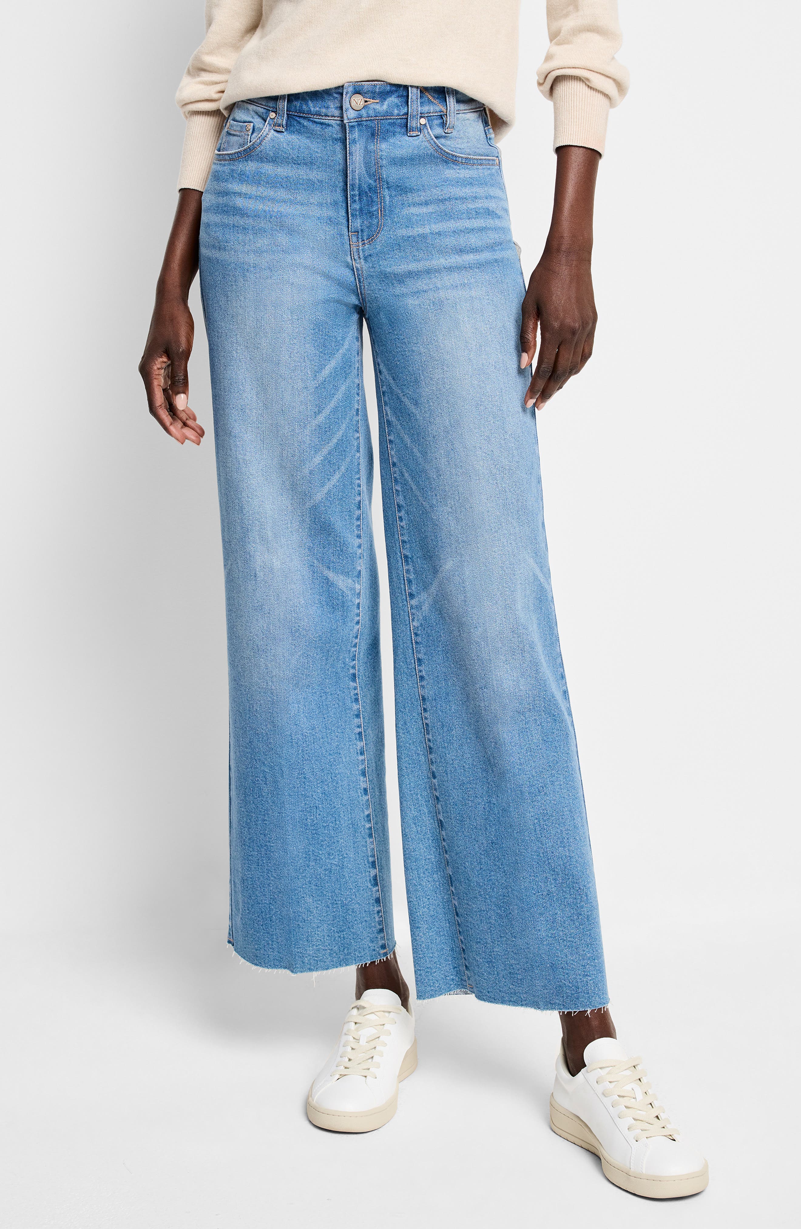NIC+ZOE High Waist Raw Hem Wide Leg Jeans