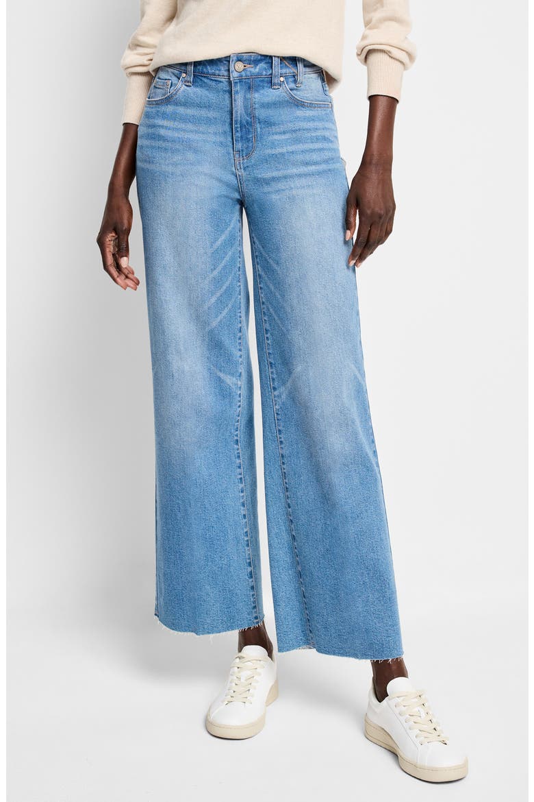 High Waist Raw Hem Wide Leg Jeans, Main, color, SKYLINE