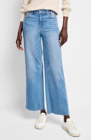 NIC+ZOE High Waist Raw Hem Wide Leg Jeans