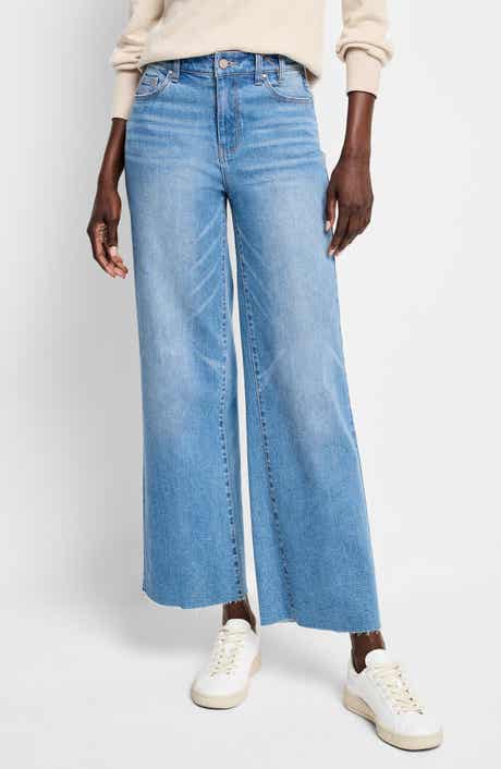 NIC+ZOE High Waist Raw Hem Wide Leg Jeans