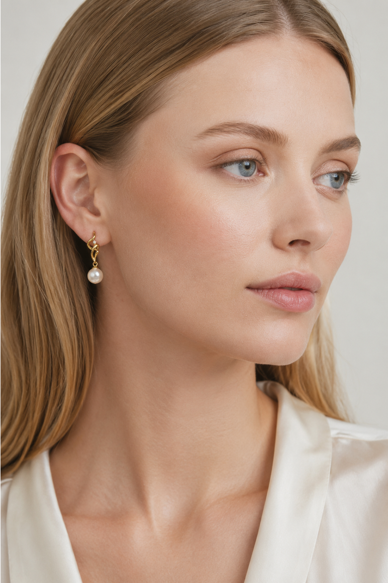 White South Sea Pearl & Diamond Aria Earrings, Alternate, color, Yellow Gold