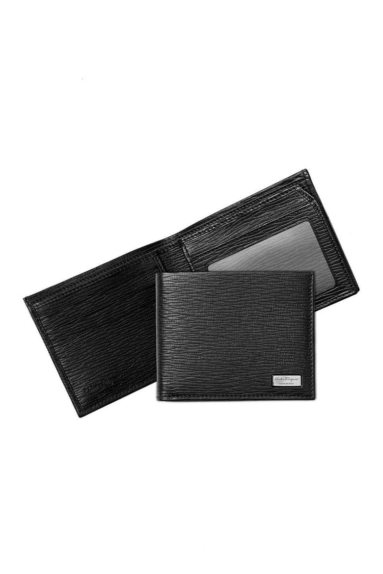 Stamped Calfskin Leather Wallet, Alternate, color, BLACK