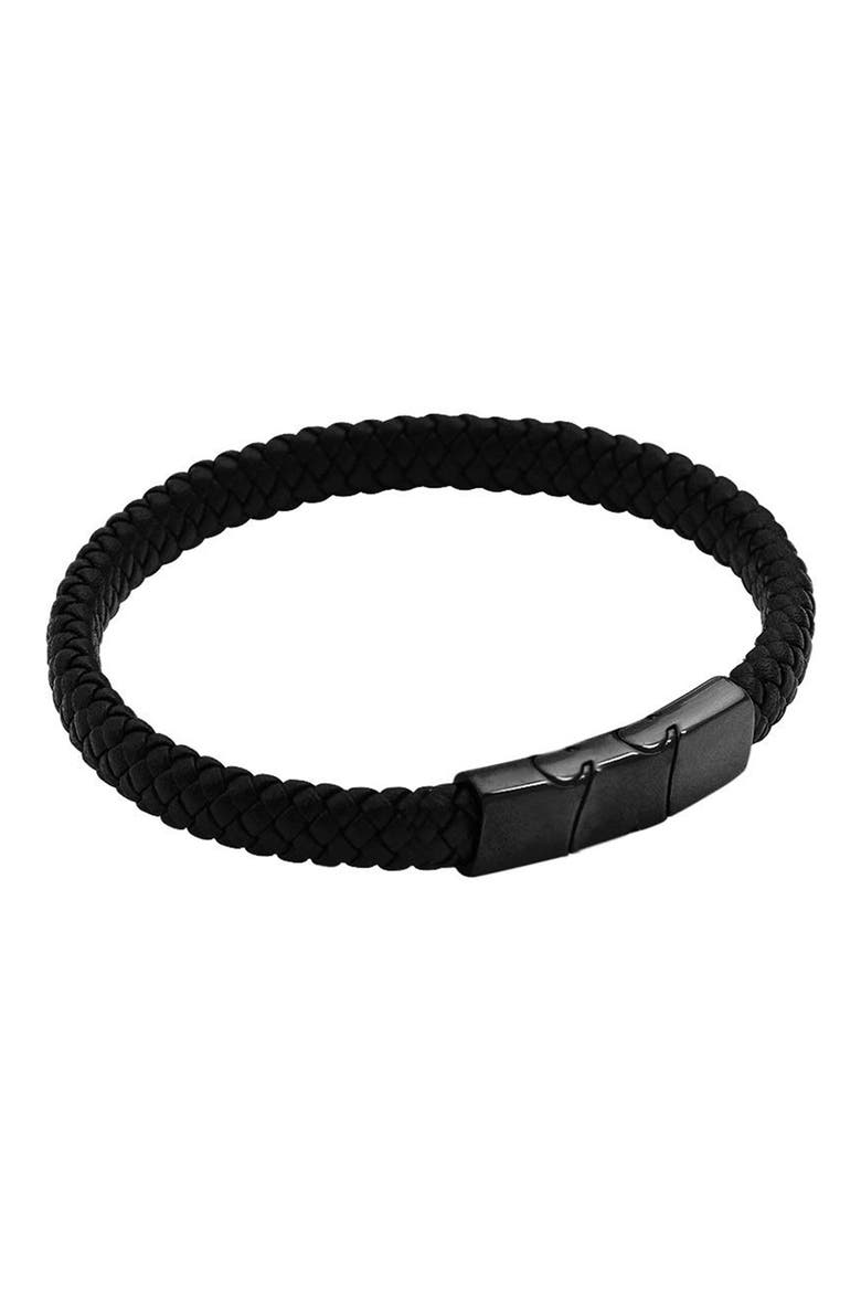Men's Woven Leather Bracelet, Alternate, color, BLACK