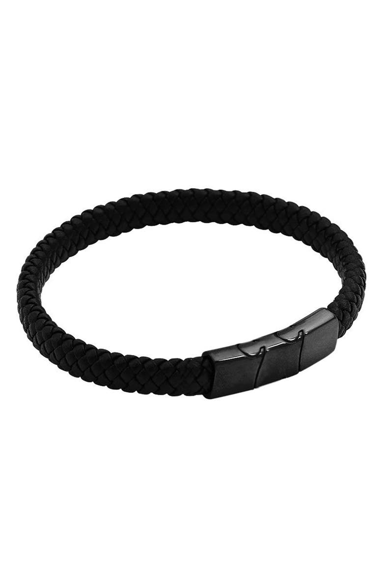GEOFFREY BEENE Men's Woven Leather Bracelet, Alternate, color, Black