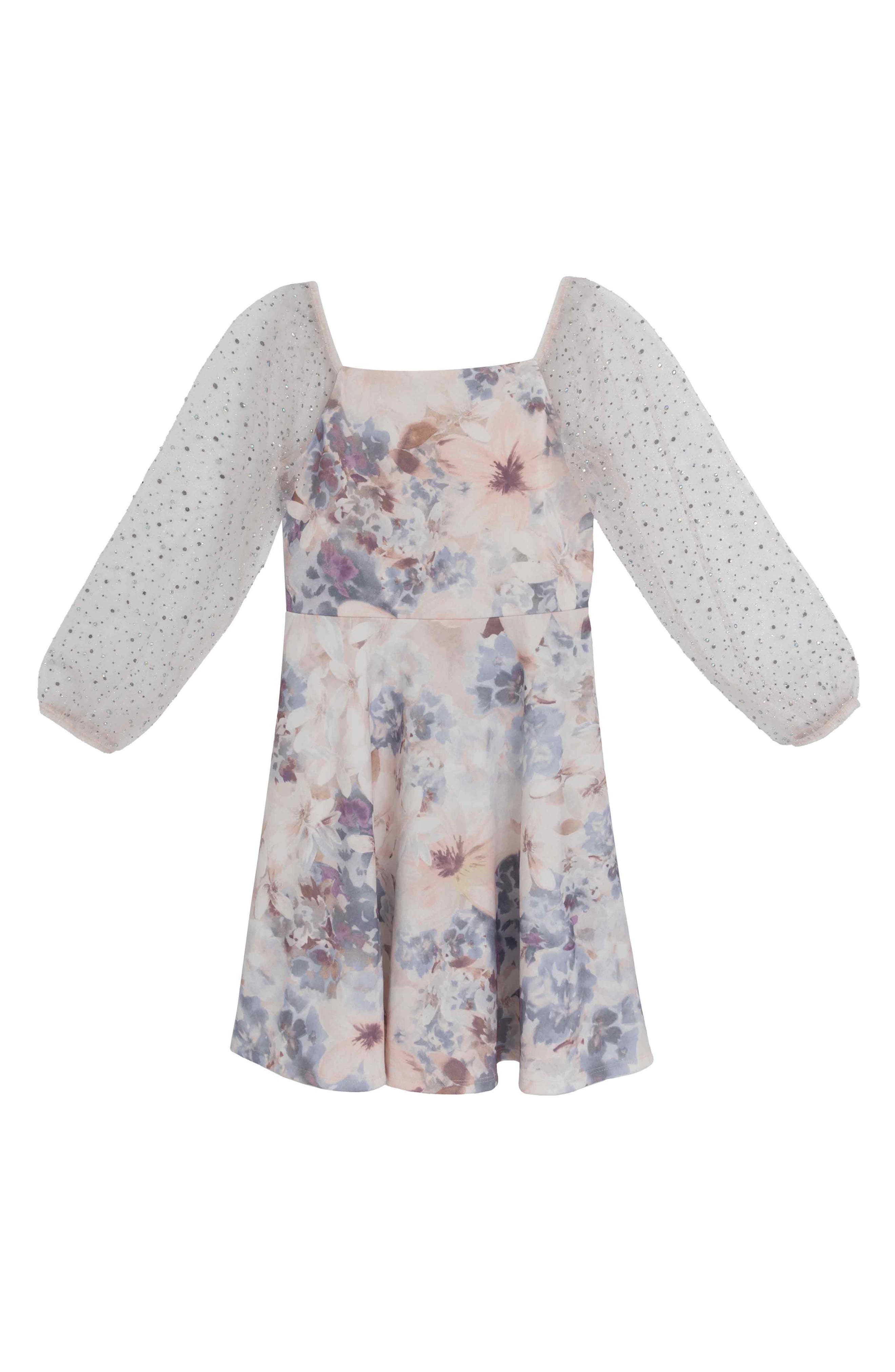 Speechless Kids' Floral Long Sleeve Scuba Dress
