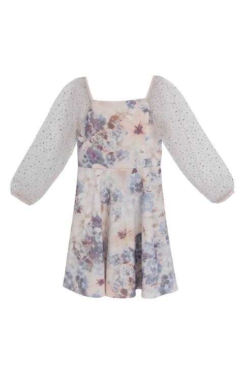 Kids' Floral Long Sleeve Scuba Dress (Big Kid)