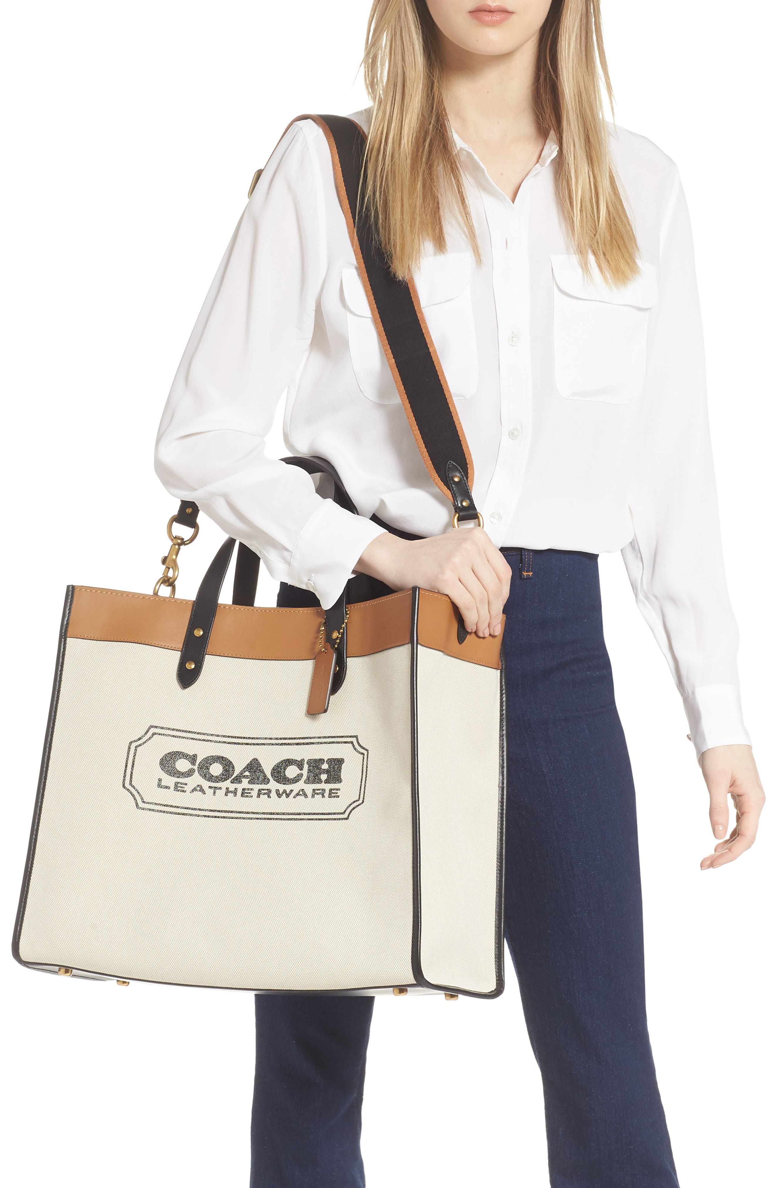 COACH Field Logo Canvas Tote, Alternate, color, 