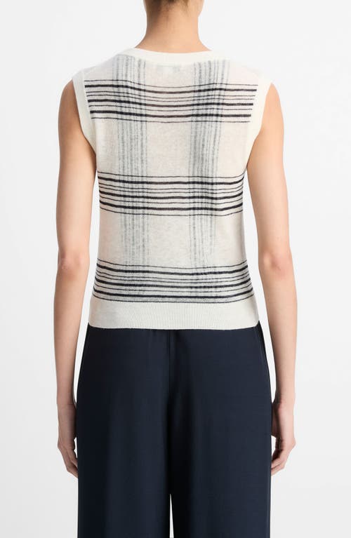 Vince Plaid V-neck Wool Sweater Vest In White