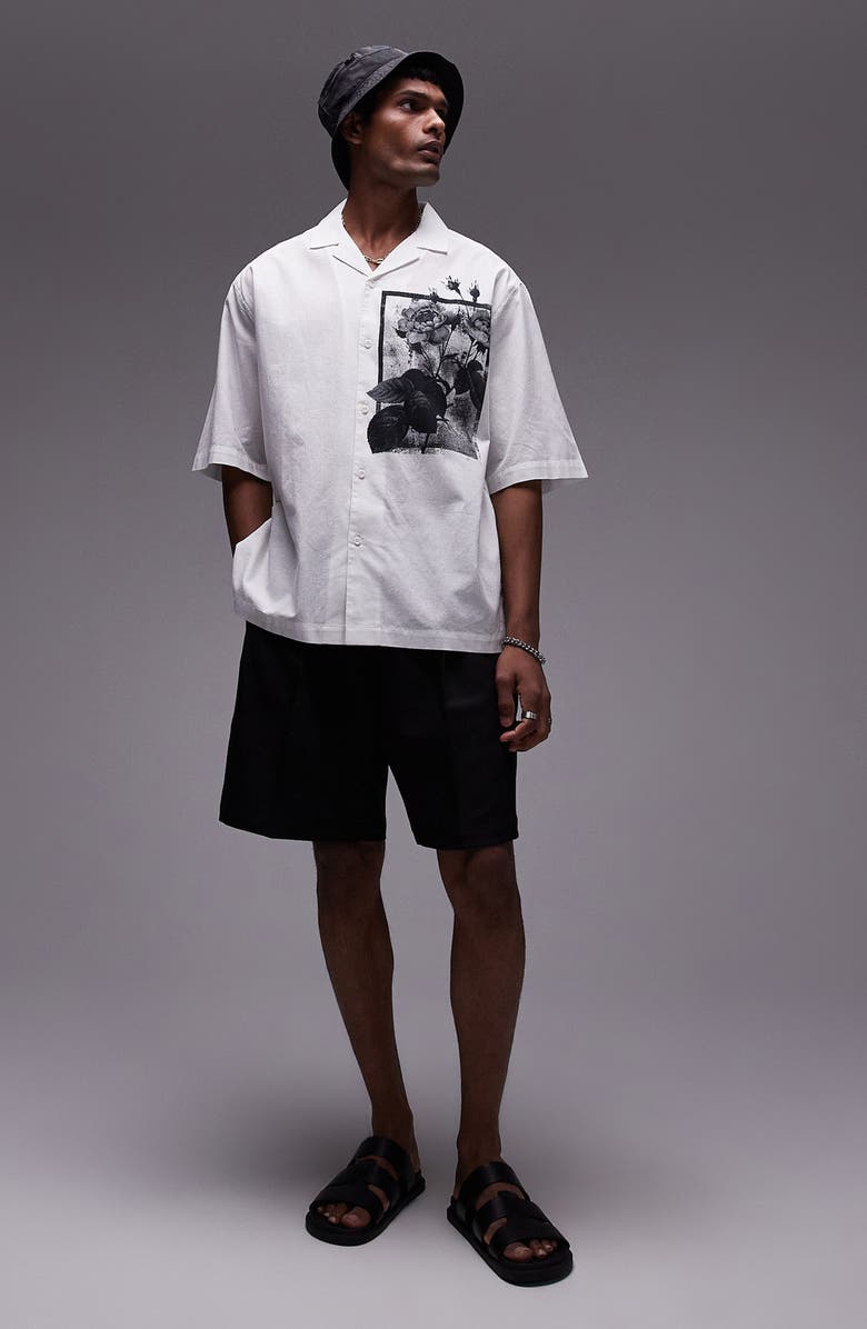 Topman Floral Print Placement Camp Shirt, Alternate, color, White