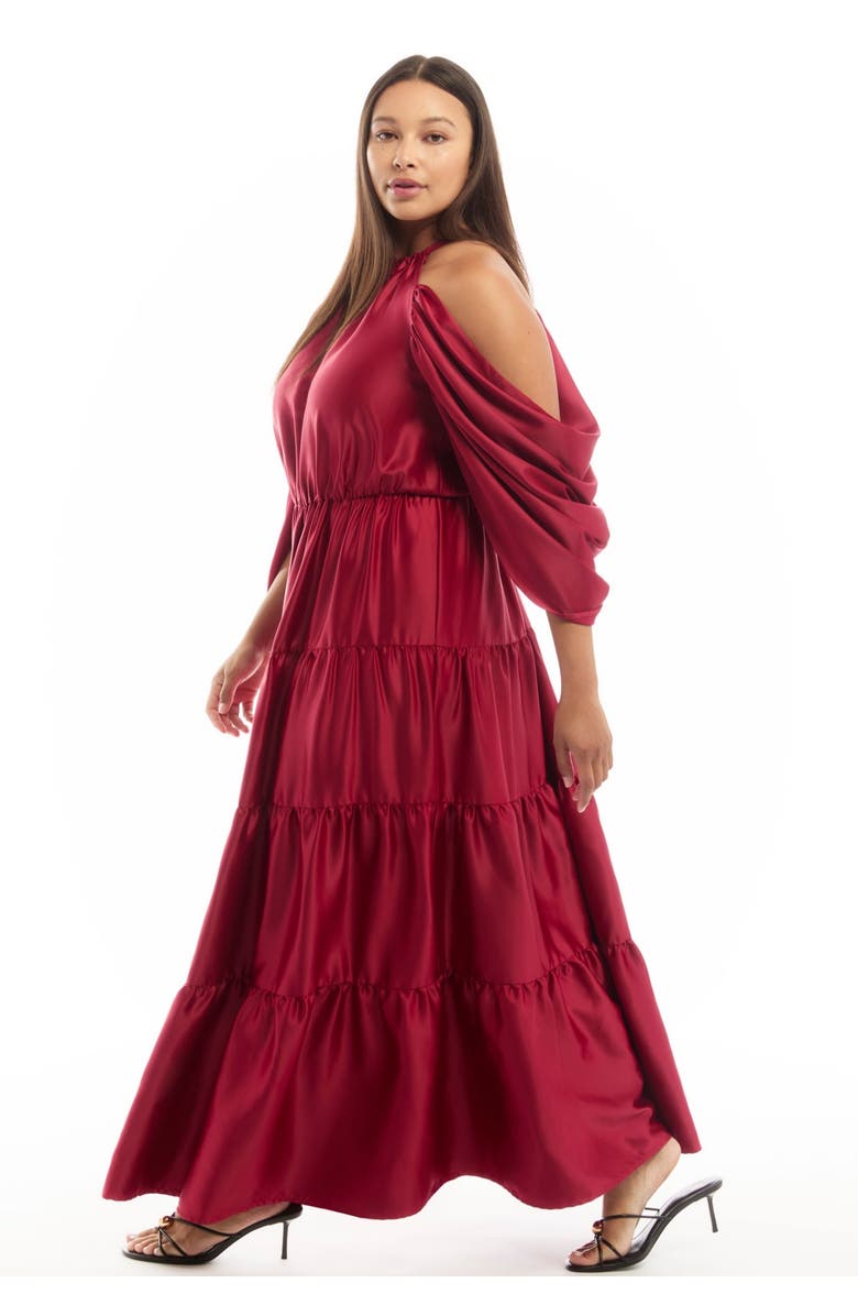 June + Vie Off-The-Shoulder Halter Maxi Dress, Alternate, color, Bold Red