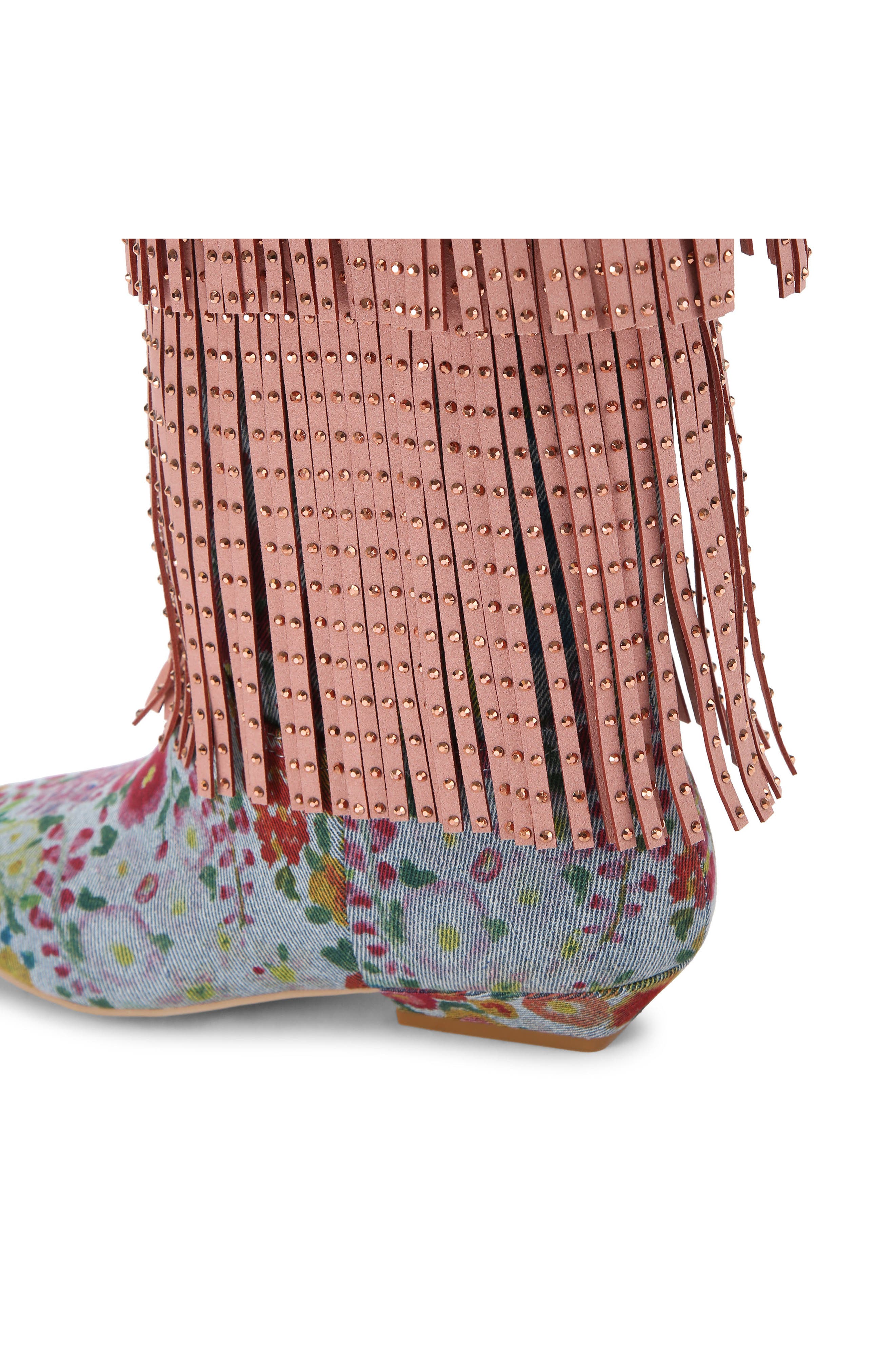 Kurt Geiger London Floral Sequin Fringe Western Boot, Alternate, color, 