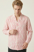 Modenaire Striped Open Collar Button Front Shirt