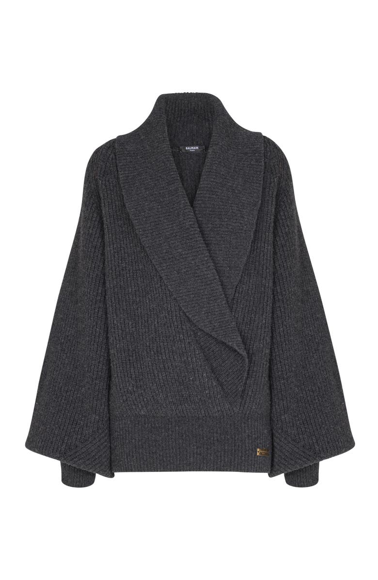 Balmain Oversized Wrap Knit Jumper, Alternate, color, Grey