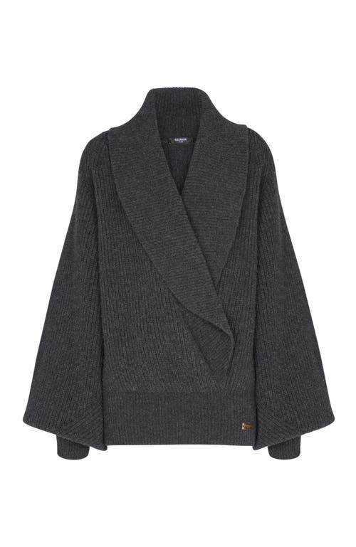 Balmain Oversized Wrap Knit Jumper In Gray