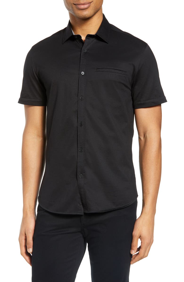 Vince Camuto Slim Fit Short Sleeve Piqué Button-Up Shirt, Main, color,