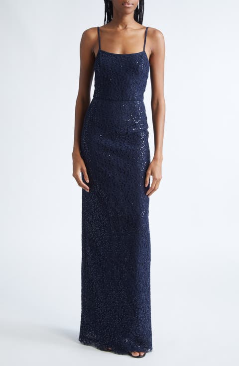 Sequin Corded Floral Lace Gown