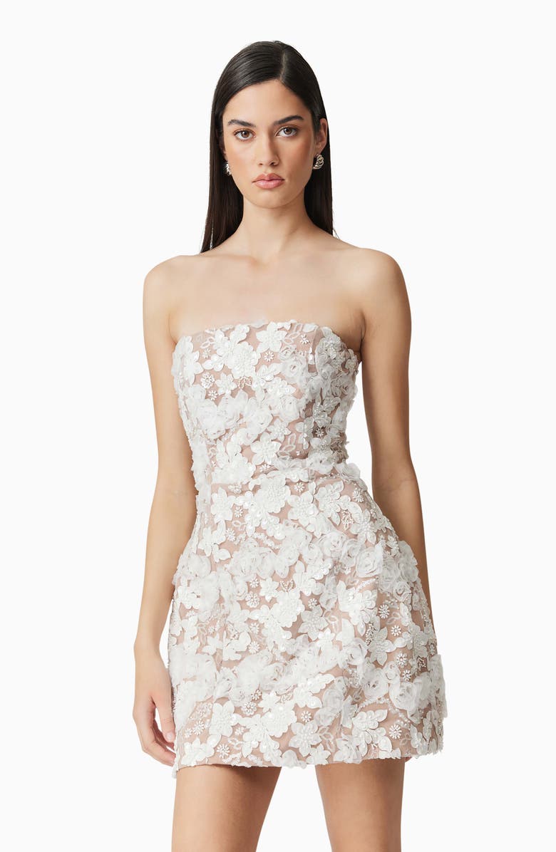 Elliatt Vonni Beaded Floral Appliqué Strapless Cocktail Dress, Alternate, color, Ivory