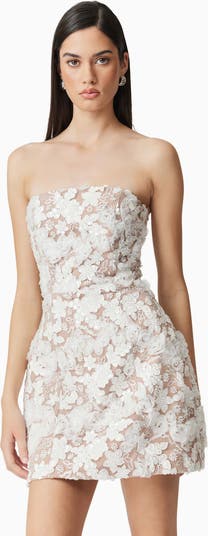 Vonni Beaded Floral Appliqué Strapless Cocktail Dress