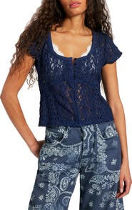 Free People Claro Semi Sheer Lace & Tulle Top