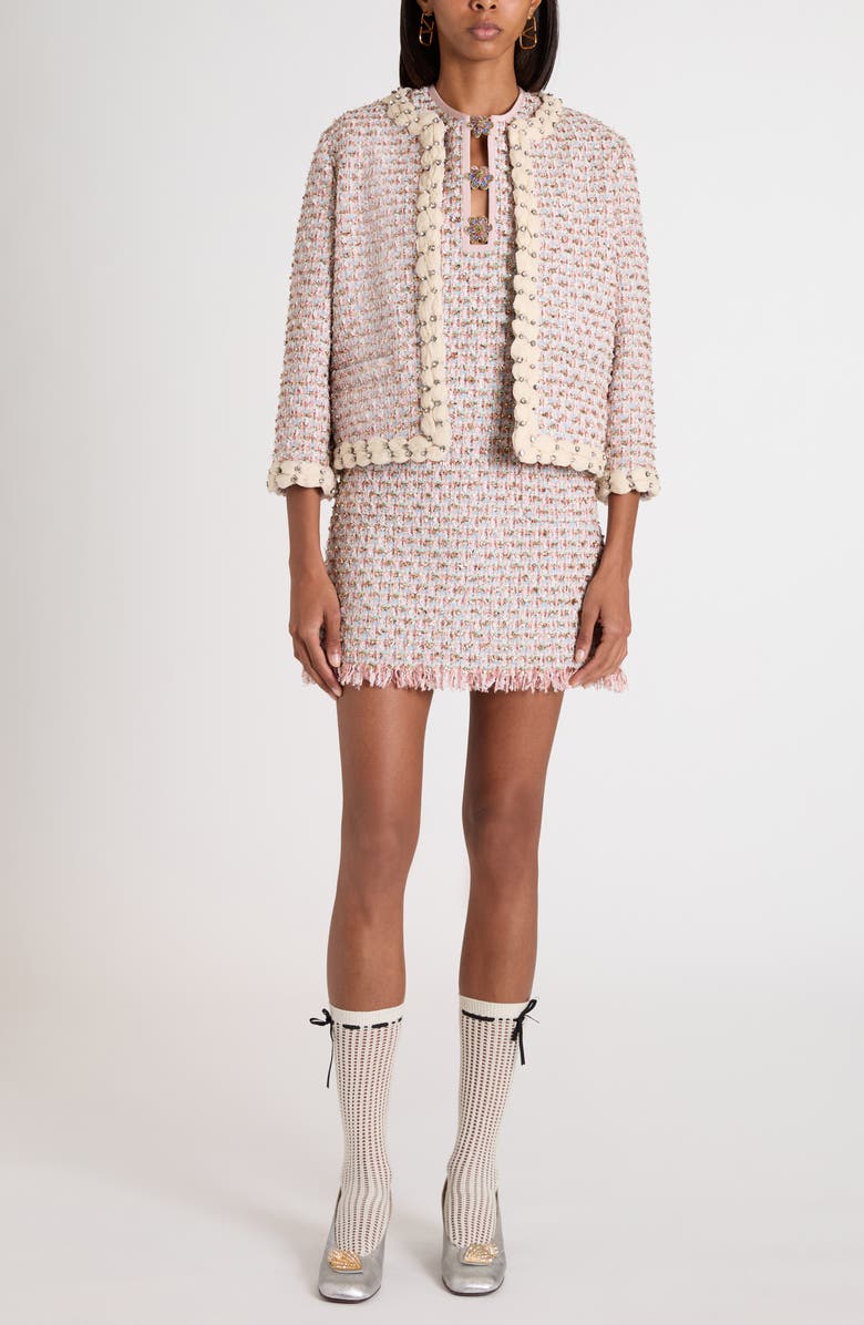 Valentino Garavani Embroidered Ribbon Tweed Jacket, Alternate, color, Pink Multi