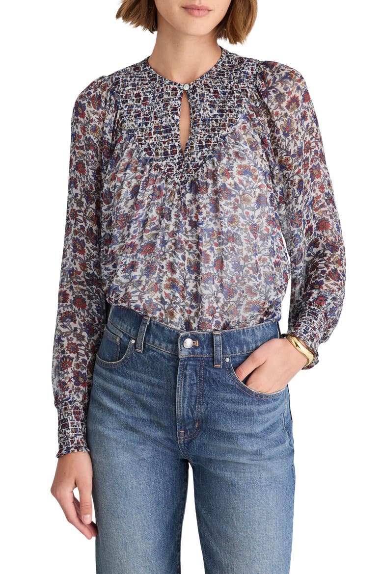 Smocked Split Crewneck Top, Main, color, CHERRY RED