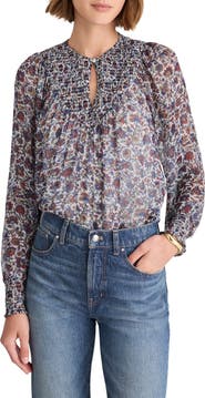 Madewell Smocked Split Crewneck Top