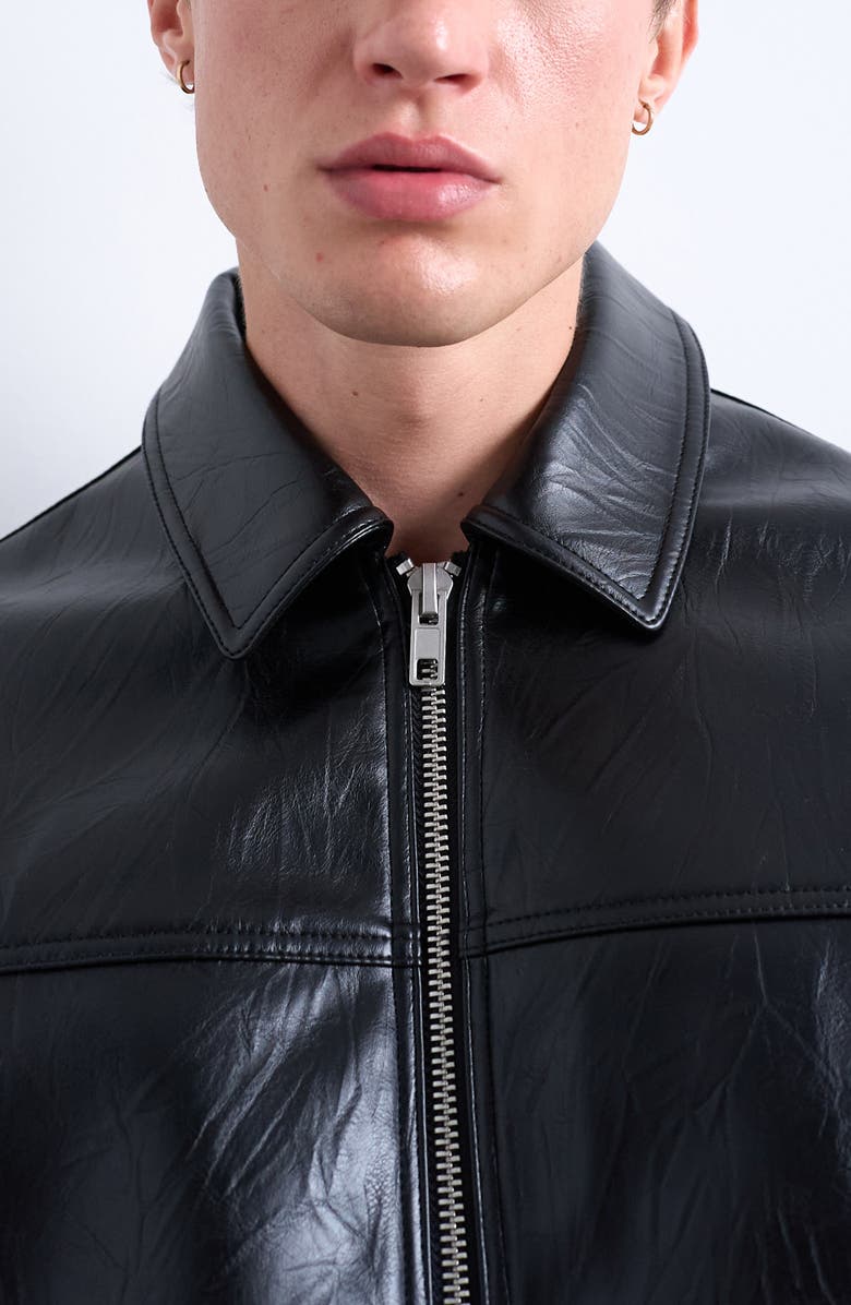 Topman Faux Leather Harrington Jacket, Alternate, color, Black