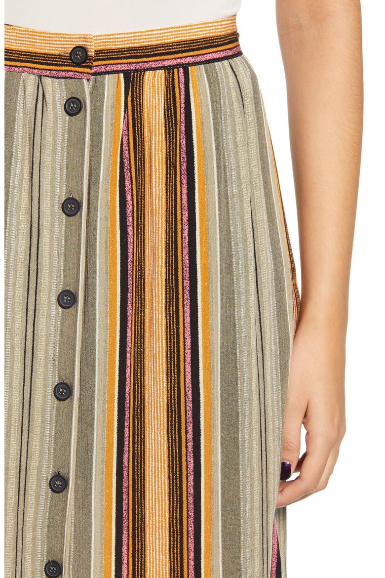 Stripe Button Front Midi Skirt, Alternate, color, GREEN