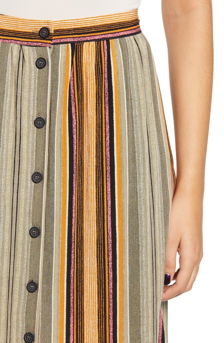 Ten Sixty Sherman Stripe Button Front Midi Skirt, Alternate, color,