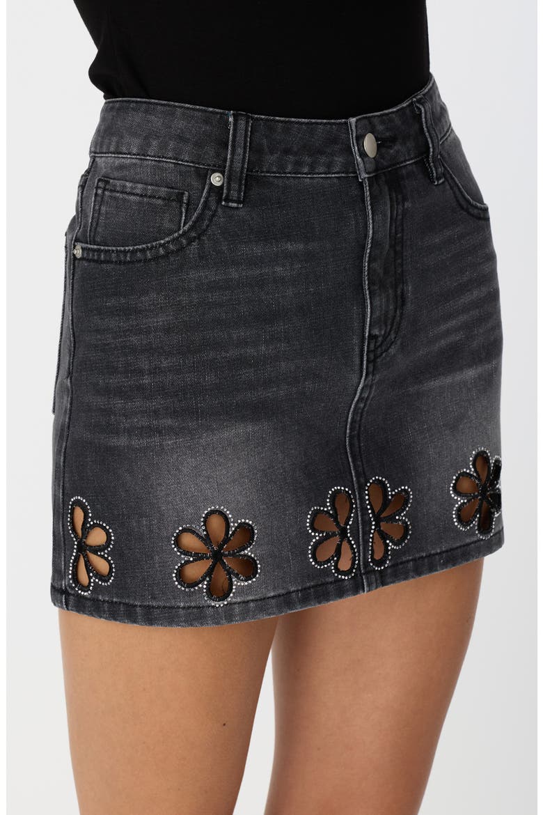 Charli Denim Miniskirt, Alternate, color, BLACK WASH